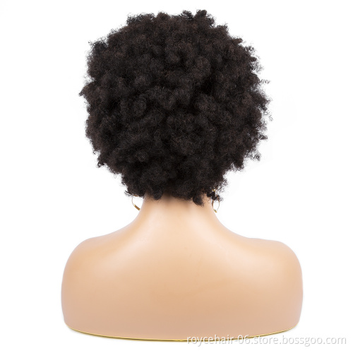 Afro Kinky Curl Virgin Remy Brazilian Human Hair 180% Density Pre-plucked 4x13 Lace Front Short Wig for African Black Women